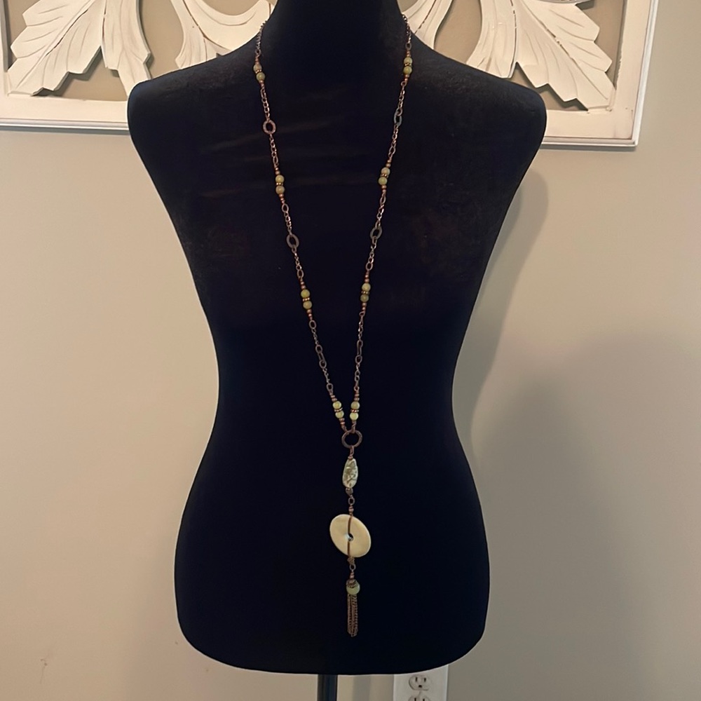 Necklace copper finish with jade green stone  beads.